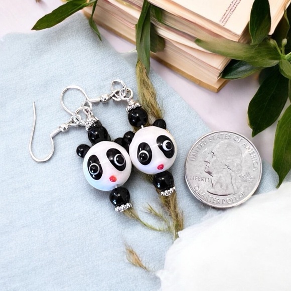 Glass Panda Bear Earrings Panda earrings Panda bear earrings. Adorable - Picture 3 of 17